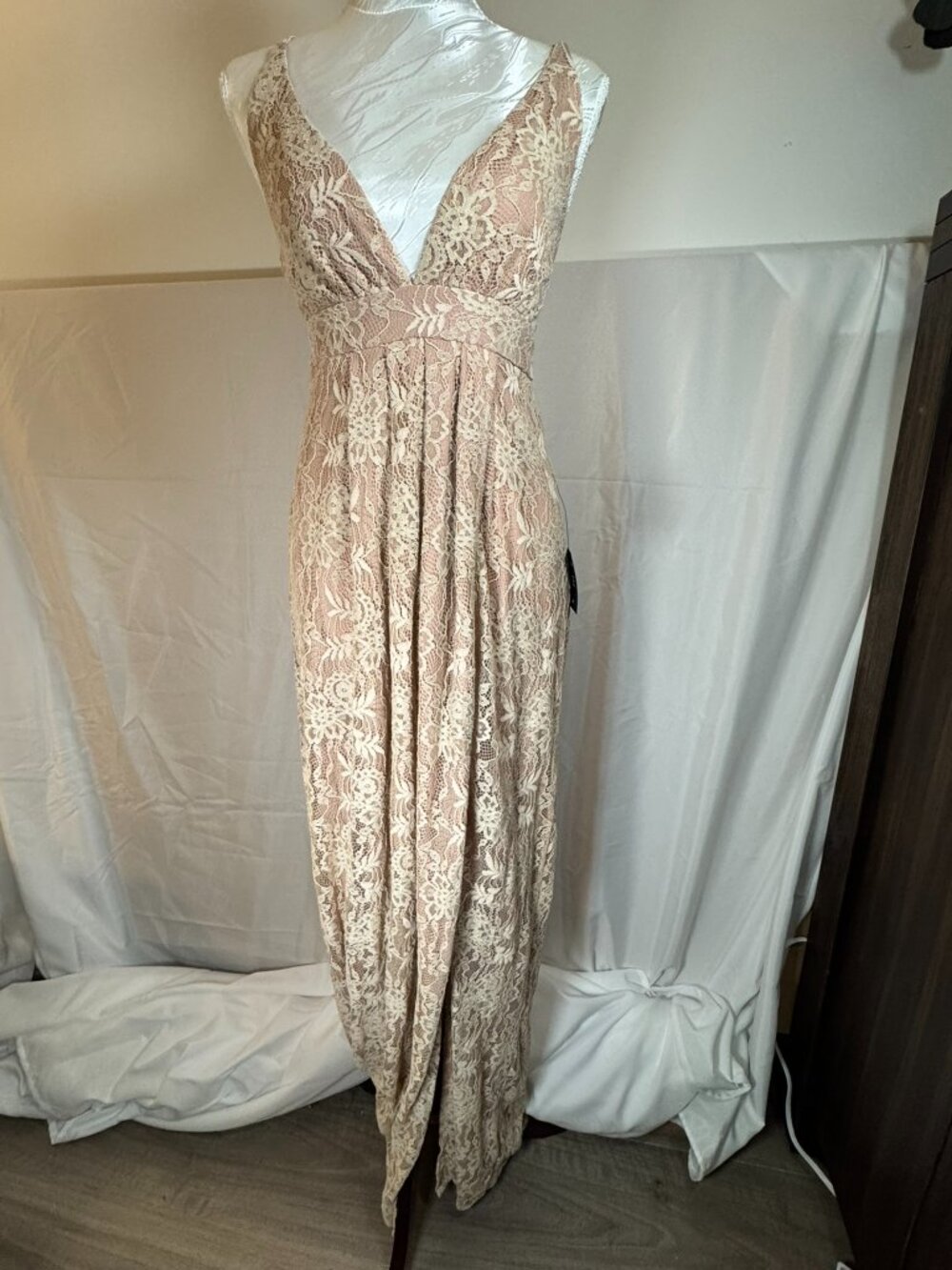 New Lulus Stolen Moments Dusty Pink Lace-Up Maxi Spring Wedding Guest Dress Sz M